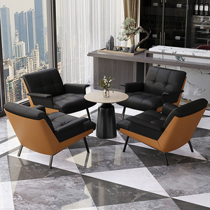 Ensemble de chaises de négociation en cuir et bois massif, canapé de salon en éponge pour hall d'hôtel, bureau, salon - Anti-salissure - Product Image 1
