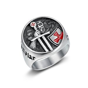 Templar Knight <b>Ring</b> <b>Titanium</b> Steel Cross Design Red Epoxy Inlay Men's Fashion Jewelry Gift - Product Image 5