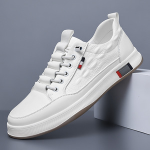 Zapatillas Casuales Blancas para Hombre, con Punta Redonda, Cordones, Suela de Goma Transpirable, Zapatos para Caminar - Product Image 1