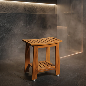 Banc de douche en teck massif avec siège ergonomique et étagère de rangement - Product Image 3