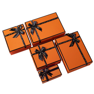Orange Color Many Sizes Large Christmas 2 Piece Sturdy Gift Box With Ribbon