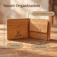 Portefeuille en Bois de Liège pour Hommes Compact à Deux Plis avec Poche à Monnaie Logo Personnalisé à Porter dans la Poche Avan
