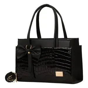 Bolso de Compras Grande de Piel Sintética Negra con Diseño de Cocodrilo para Mujer, Marca Fana Corina, con Asas Dobles y Cierre de Cremallera - Product Image 3