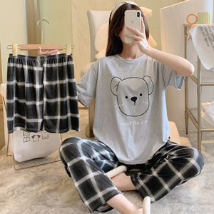 Hochwertige Lässige und Bequeme Damen-Pyjamas mit Aufdruck Dreiteiliges Set - Product Image 2