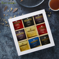Boîte de rangement en bambou à 9 compartiments, couleur personnalisée, avec couvercle transparent, emballage sous film rétractable au laser, pour sachets de thé et de café, style coffre, vente chaude