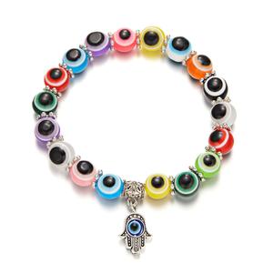 Bracelet Élastique Fait Main pour Femme, Perles Œil Bleu <span class=keywords><strong>Turc</strong></span>, Pendentif Œil Bleu Tendance - Product Image 2