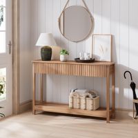 Console moderne à cannelures avec 3 tiroirs et étagère de rangement, table étroite pour entrée, couloir ou salon