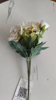 Bouquet de fleurs artificielles roses, marguerites et hortensias synthétiques blancs à 8 têtes, 31 cm, idéal pour centres de table, hôtels, boutiques, Noël, Pâques - Vente chaude