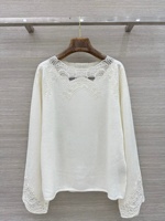 Pull en dentelle à manches longues pour femmes de haute qualité, couleur unie, style décontracté et confortable pour l'automne et l'hiver