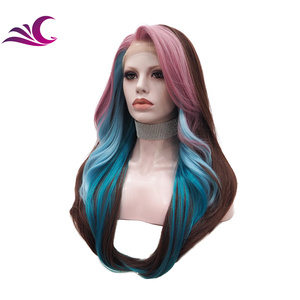 Người Nổi Tiếng Lớp Tóc Giả Màu Xanh Màu Hồng Nổi Bật Trong Cả Hai Bên Nâu Tổng Hợp Tóc Giả Futura Sợi Thay Thế Tóc Con Người Tóc Giả - Product Image 3