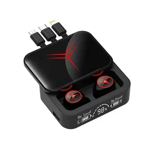 Headphone Gaming Earphone tampilan LED audionos auriculares earbuds tws M88 plus dengan kabel power bank bawaan
