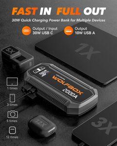 WOLFBOX 2000A 44.4Wh 45W 12V Arrancador de Coches Portátil con Pantalla LED para Motores de 7L/6L Negro/Gris - Product Image 3