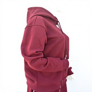Sudadera con Capucha y Cierre de Cremallera para Mujer, Color Borgoña, Corte Regular, Manga Larga, 100% Algodón, Color Sólido, Otoño, Ecológica, Personalizable - Product Image 1