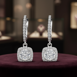 Boucles d'oreilles en or blanc pour femmes E2910, diamants ronds taille brillant, couleur D, certifiées GIA, style classique pour mariage - Product Image 2