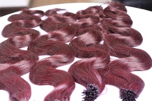 Body wave I Tip-Couleur bordeaux 100% cheveux humains (cheveux bruts) aspect naturel de qualité supérieure, sans enchevêtrement, sans perte - Product Image 3