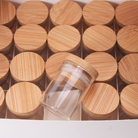 Botol Kaca Kecil Bentuk Lingkaran Diameter 3cm, Food Grade, dengan Tutup Bambu, Kapasitas 10ml, Transparan, Cetak Sutra, Kosong