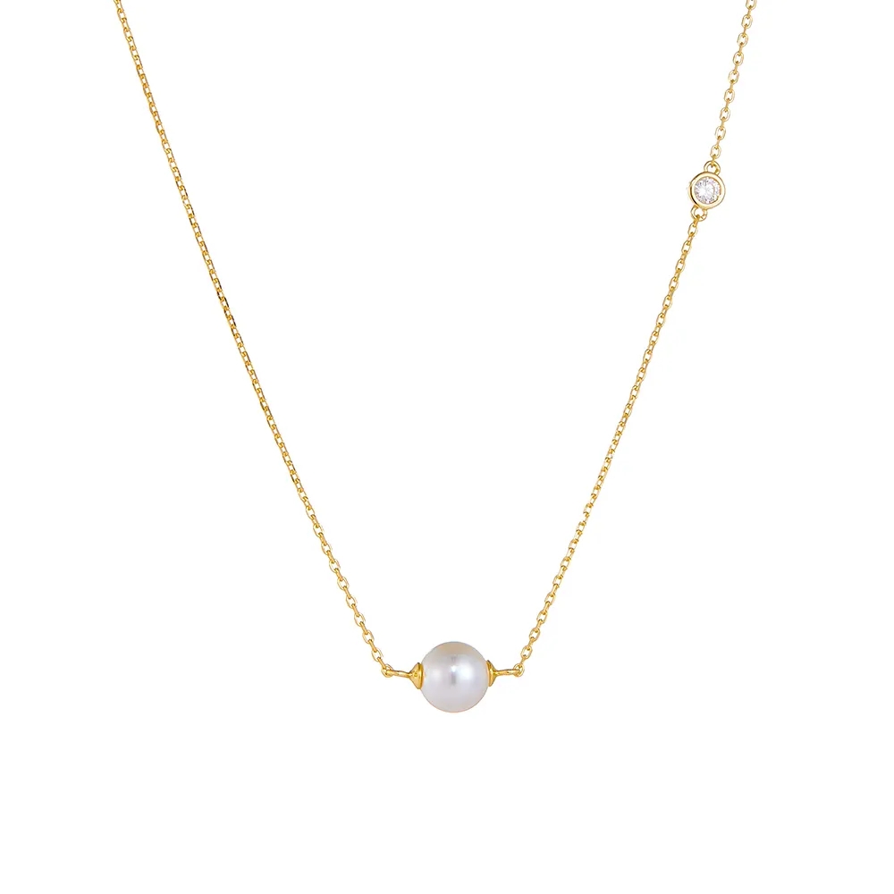 Low MOQ jewelry vermeil small simple 925 sterling silver natural single pearl necklace