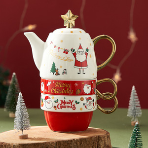 Christmas Ceramic <b>Teapot</b> and Cup Three-piece <b>Set</b> Nordic Style Eco-Friendly Reusable Home Decor Tableware Factory Direct - Product Image 1