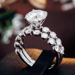 Joyería fina 10K anillos de oro blanco para parejas con corte redondo de 9mm laboratorio blanco 3CT Moissanite anillo de bodas en línea - Product Image 2