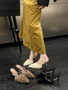 Hiver Nouvelle Arrivée Style Français Pointed Toe Stiletto Sexy Party Footwear Heels Shoes Fuzzy Fur Lined Ankle for Women - Product Image 5