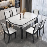 Table à manger en bois massif avec plateau en pierre, modèle 2024127, style moderne minimaliste de luxe léger, convient aux petits appartements, extensible