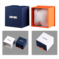 Boîtes en fer pour montres de la marque Skmei, couleur bleue, ensemble de boîtes avec couvercle, boîte d'origine, forme carrée / plate