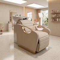 Fauteuil de lavage moderne en cuir beige avec éponge haute densité et bac en céramique – Mobilier de salon durable et facile à nettoyer pour usage commercial