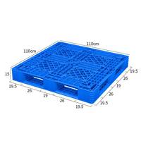 Palette industrielle en plastique HDPE bleu, design grille, entrée 4 directions, pour entrepôt et manutention logistique générale