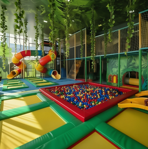 Aire de jeux intérieure personnalisée sur le thème de la <span class=keywords><strong>jungle</strong></span>, <span class=keywords><strong>piscine</strong></span> <span class=keywords><strong>à</strong></span> <span class=keywords><strong>balles</strong></span> verte et jaune avec toboggan, équipement de parc d'attractions intérieur - Product Image 2