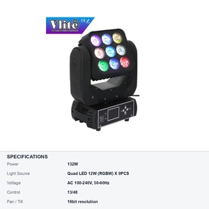 ไฟบีมเคลื่อนที่แบบหัวหมุน 132W 9x12W ควอด LED RGBW ดีไซน์บางเฉียบ ให้เอฟเฟกต์ภาพคมชัด เหมาะสำหรับงานทัวร์ การเช่า และงานโปรดักชั่น - Product Image 6