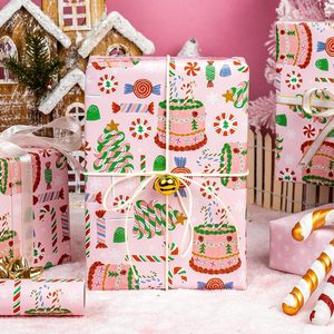 MAYPLUSS Christmas Wrapping Paper 17 In X 33 Ft Reversible <b>Pink</b> Candy Cane Cake Design Gift <b>Wrap</b> For Holiday Crafting - Product Image 3