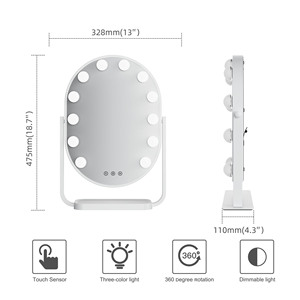 Einstellbare Helligkeit Tischplatte LED 3 Farben Modi Touchscreen 12 Glühbirne mit Licht Tischplatte Make-up <span class=keywords><strong>Oval</strong></span> Kosmetik spiegel - Product Image 6