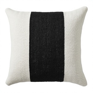 <b>INDIAN</b> TEXTILES H/L Striped Woven <b>Throw</b> Pillow Square Minimalist Design Black and Cream Color Textile Decorative Cushion Cover - Product Image 1