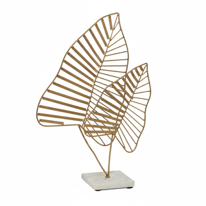 Arte de Metal con Base de mármol de lujo moderno con adorno de hoja de hierro con luz hueca dorada Estilo de Diseño Artesanal - Product Image 1