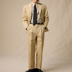 Costume pour homme 2 pièces, veste et pantalon, style rétro décontracté, 100% coton respirant et léger, revers cranté, simple boutonnage, années <span class=keywords><strong>1930</strong></span> - Product Image 2