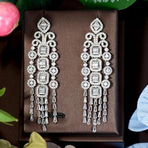 HIBRIDE élégant brillant zircon cubique longues boucles d'oreilles pendantes pour les femmes fiançailles fête bijoux accessoires de mariée E-791 - Product Image 2