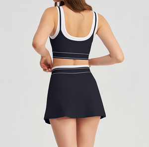 Ensemble 2 pièces de tenues de yoga effet seconde peau pour femmes YY 2026 – Séchage rapide, color block, jupe de tennis dos nu pour la course à pied - Product Image 6