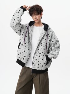 Sudadera con capucha de alta calidad para hombre, estilo urbano, personalizada, de diseñador, a la moda, oversize, informal, con estampado de estrellas, con cremallera, corta - Product Image 2