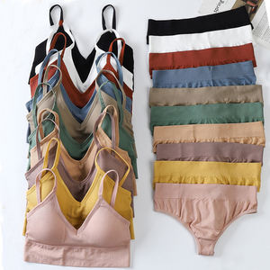 Conjunto de Top y Tanga para Mujer, Sin Varillas, Transpirable, Sin Costuras, Talla Grande, Top Corto Suave, Lencería, Talla M-L - Product Image 1