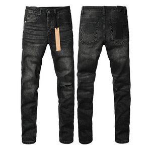 <span class=keywords><strong>Jean</strong></span> en denim <span class=keywords><strong>noir</strong></span> <span class=keywords><strong>slim</strong></span> fit déchiré et délavé de haute qualité pour <span class=keywords><strong>homme</strong></span>, coupe droite, style américain - Product Image 3