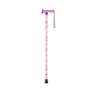 Aluminum Alloy Telescopic Walking Stick <b>Wrapped</b> Flowers Adjustable Outdoor Hiking <b>Pole</b> Comfortable Handle Rubber Tip - Product Image 1