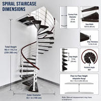 Escalier en colimaçon modulaire moderne et élégant en métal avec éléments en bois pour villa, utilisation intérieure, design sûr