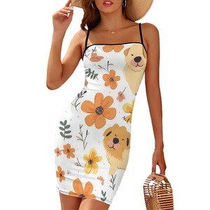 Vestido ceñido al cuerpo informal para mujer, correa de espagueti corta, cuello plano, decoración de encaje, tela de punto, estampado de verano Natural, 2 uds. - Product Image 4