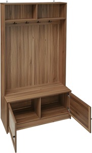 Fabbrica diretta in <span class=keywords><strong>noce</strong></span> Freestanding Hall Tree Coat panca portaoggetti per scarpe 4 appendiabiti - Product Image 2