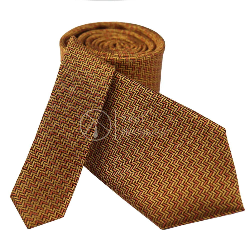 Fashion Geometric Pattern Gold Brown Silk Jacquard Necktie Formal Design Manufacturer Wholesale Tie