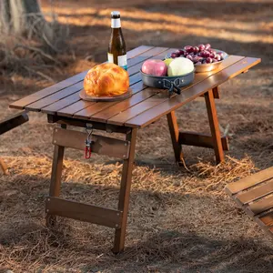 नई उत्पाद लकड़ी के रसोई भोजन कक्ष बगीचे की मेज और कुर्सियों सेट डेरा डाले हुए पिकनिक टेबल सेट आउटडोर फर्नीचर