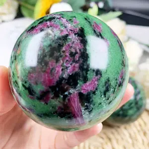 China Supplier Nature Crystal Ruby In Zoisite Green Pink Gemstone Polished Spheres For Sale