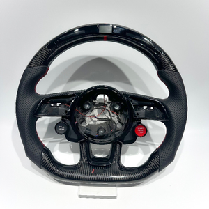 Volant personnalisé en fibre de carbone noire avec deux boutons pour <span class=keywords><strong>Audi</strong></span> Série Berline A3 A4 A5 S3 S4 S5 <span class=keywords><strong>RS3</strong></span> RS4 RS5, design sport en forme de D - Product Image 1