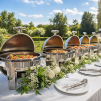 Ensemble de réchauds de luxe à couvercle roulant, chauffe-plats commerciaux en acier inoxydable pour buffet avec supports à combustible, équipement de restauration