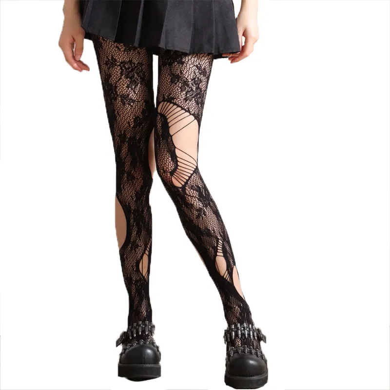 Hot sexy Punk women hollow fishnet tights women fashion black Gothic body fishnet tights over the knee transparent tights